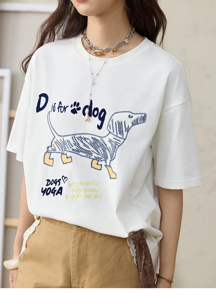 Mishow Flocked Puppy Print Loose Tee MXE33T0542