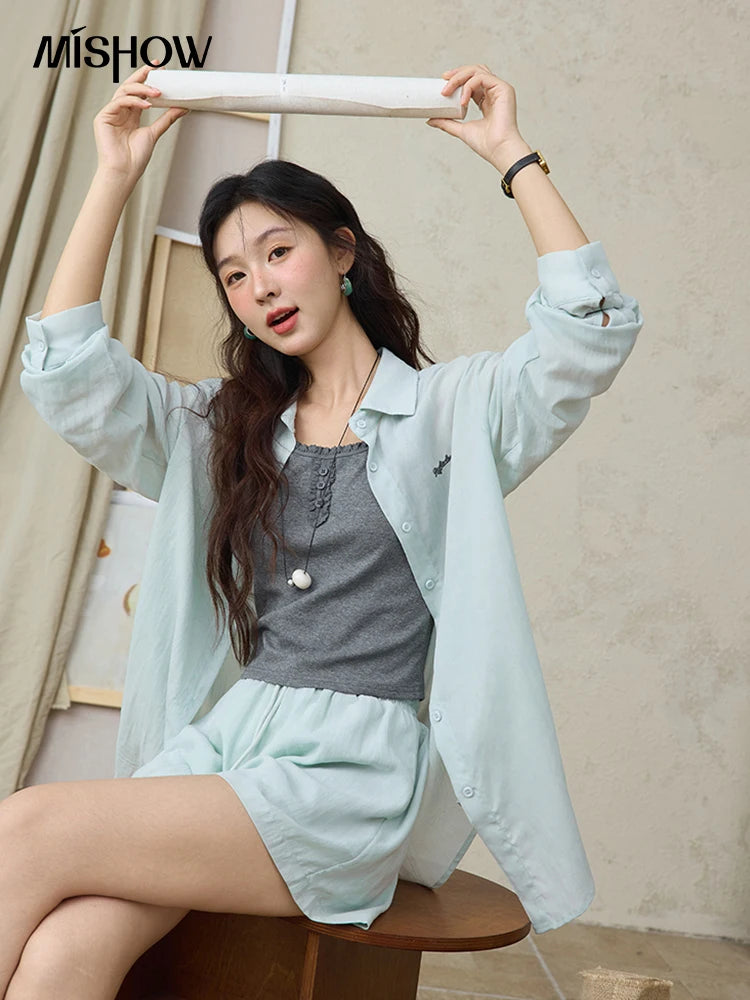 Mishow Long Sleeve Shirt & Tank Top & Pocket Shorts 3-Piece Set MXE36T0639