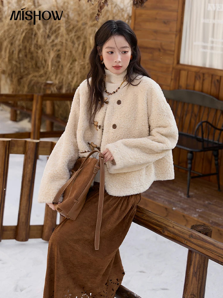Mishow Retro Apricot Imitation Lambswool Jacket MXE51W0874