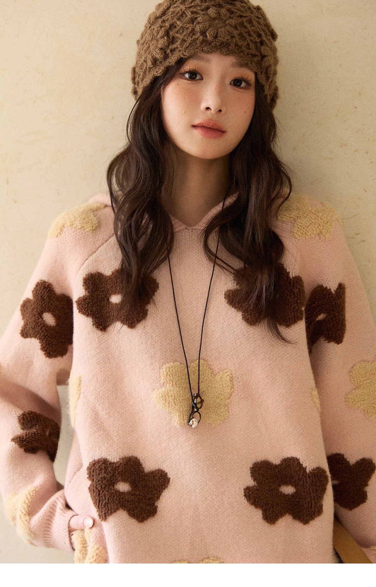 Mishow Pink Floral Hooded 3D Jacquard Pullover MXE90Z2786