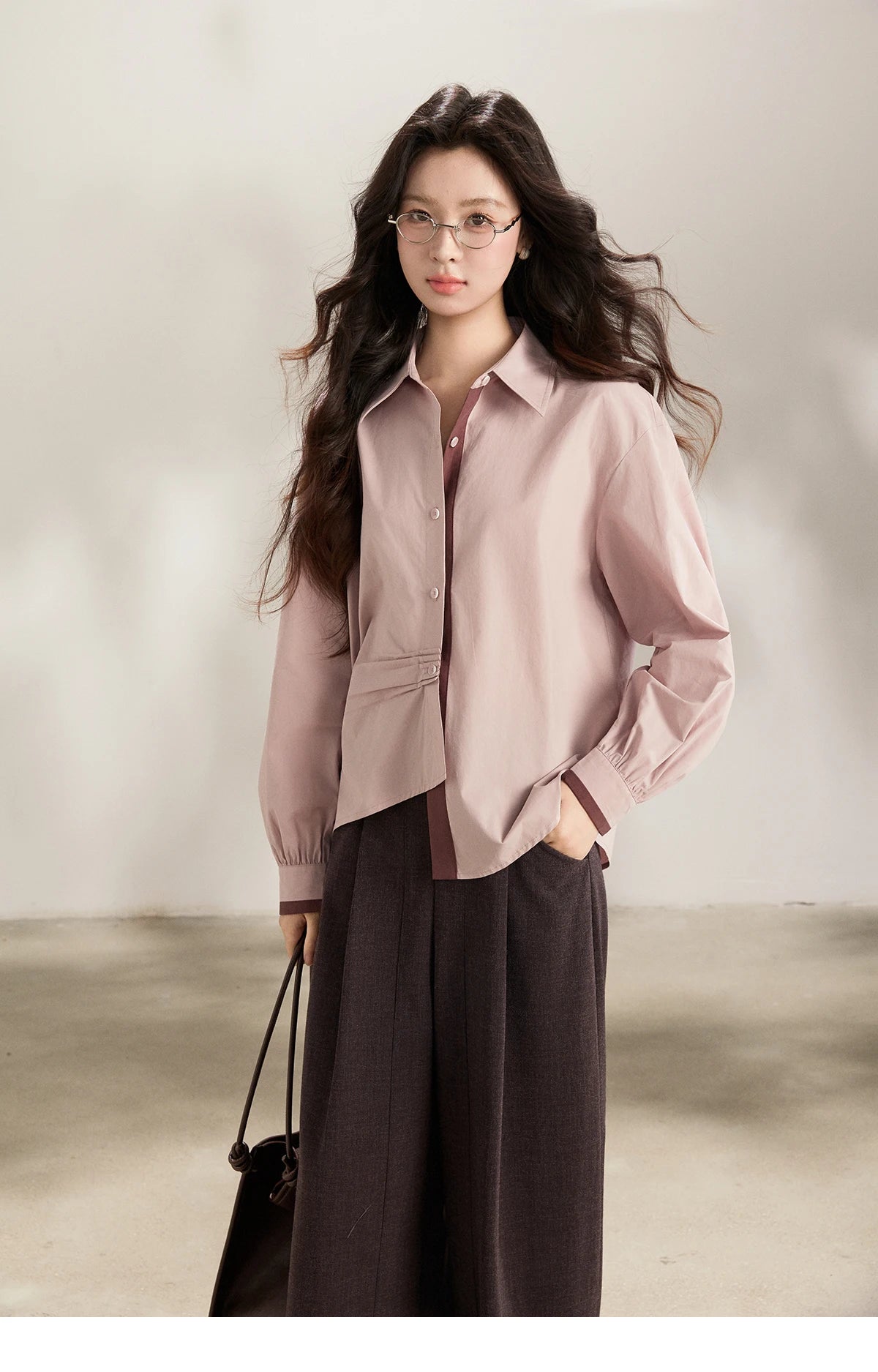 MISHOW French Cotton Contrast Shirt Polo Neck Asymmetrical MXF13C2435