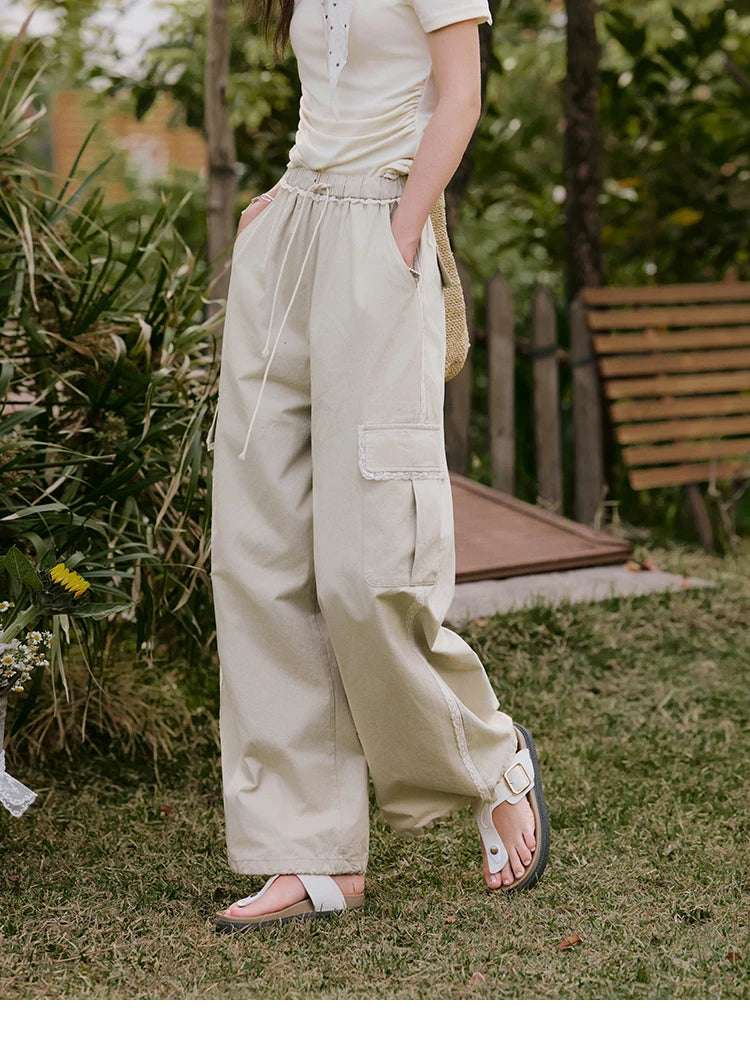 MISHOW Apricot Cargo Pants Lace Patchwork Drawstring Elastic MXE33K0935