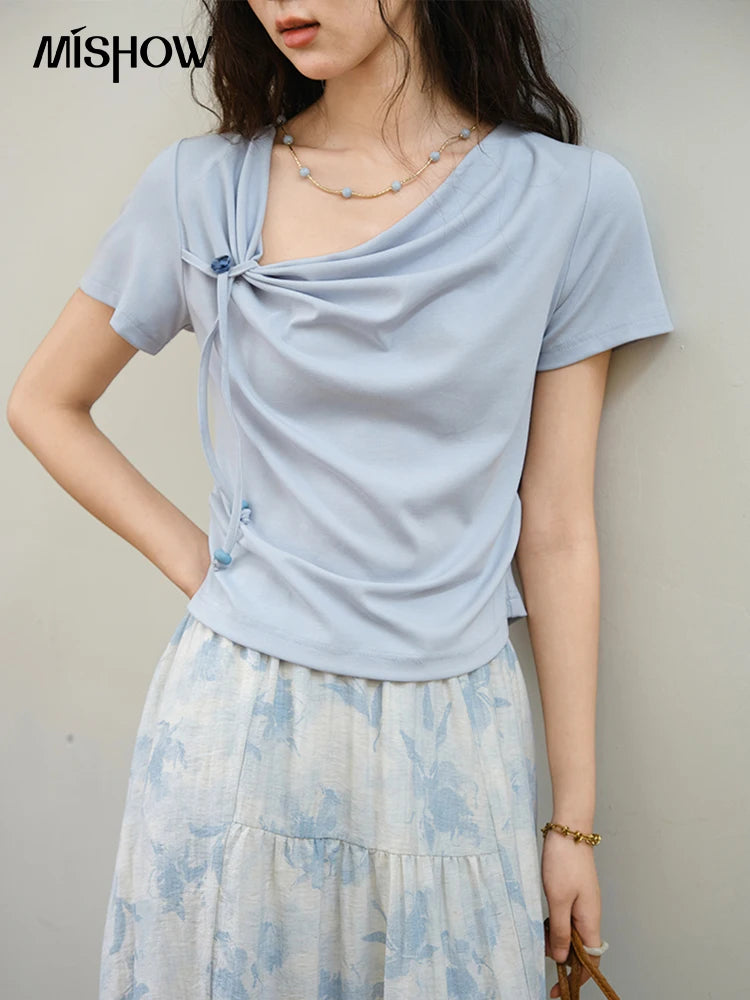 Mishow Lace-Up Print Top & Wide Leg Half Skirt Set MXE35T0596