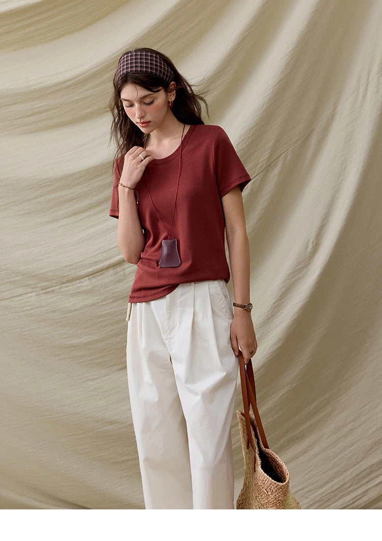Mishow Solid Straight Shoulder Lace Trim Tee MXE31T0532