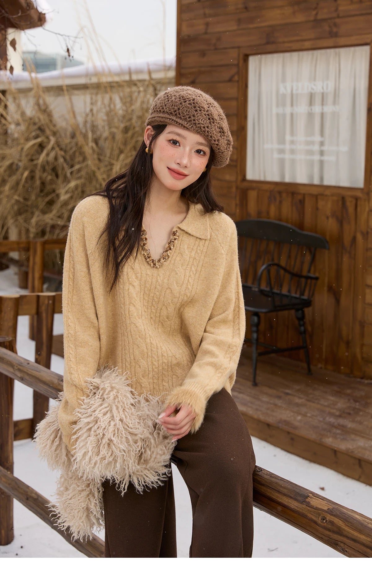 Mishow Yellow Cable Plush Hem Stitching Sweater MXE88Z2674