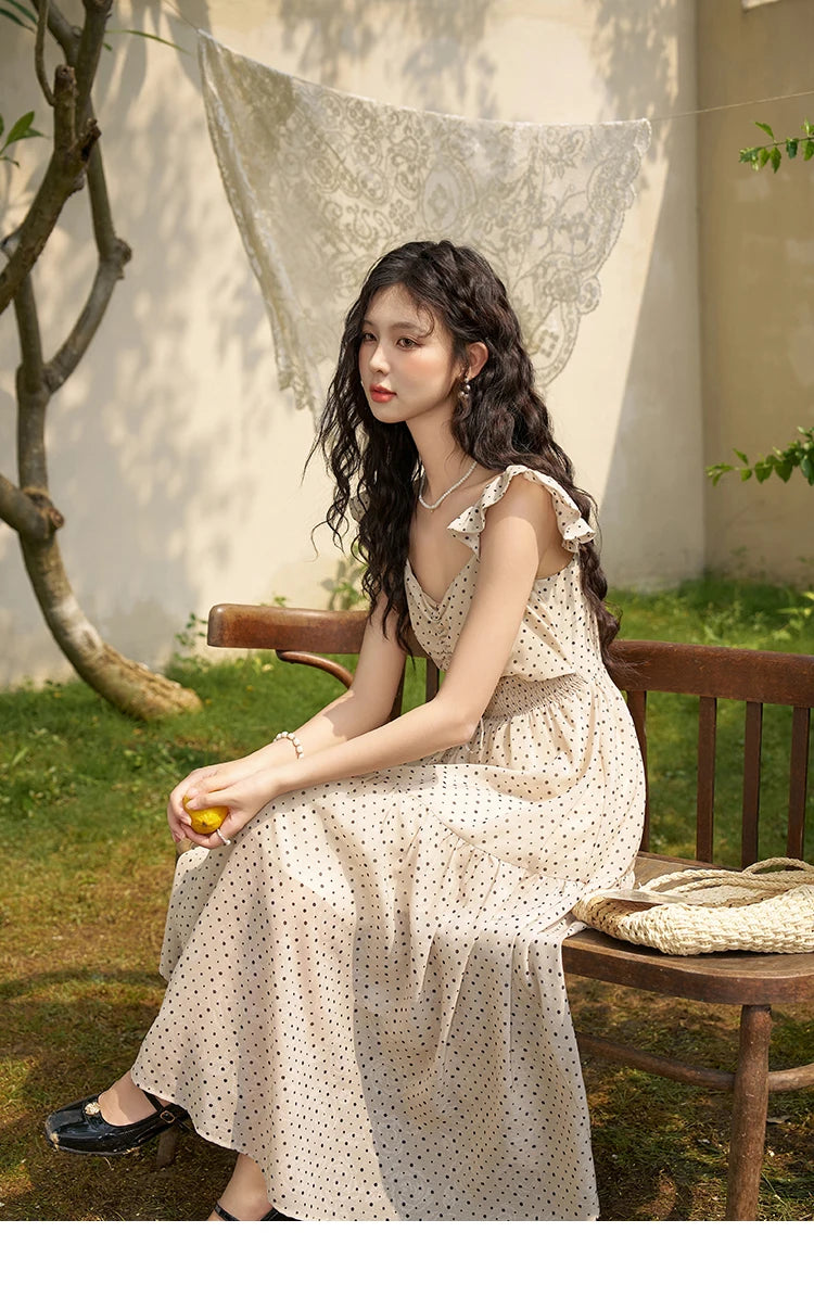 Mishow Polka Dot Flying Sleeve Fake Two-Piece Dress MXD28L1902