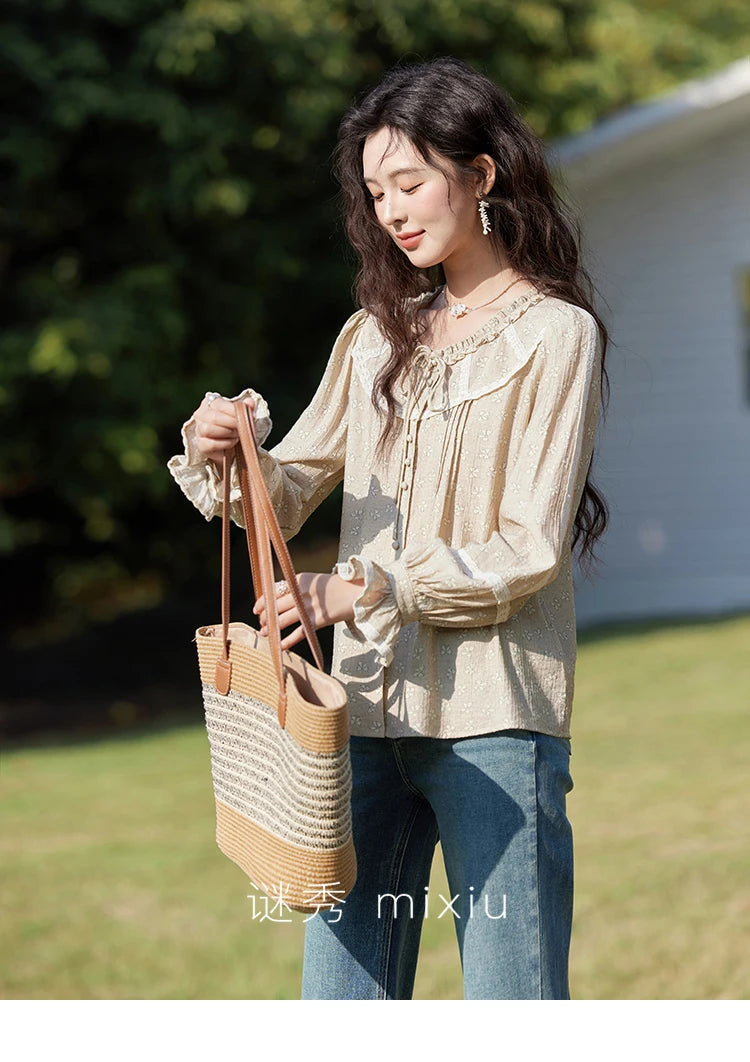MISHOW Floral Round Neck Shirt Ruffled Collar Petal Sleeve MXE14X1729