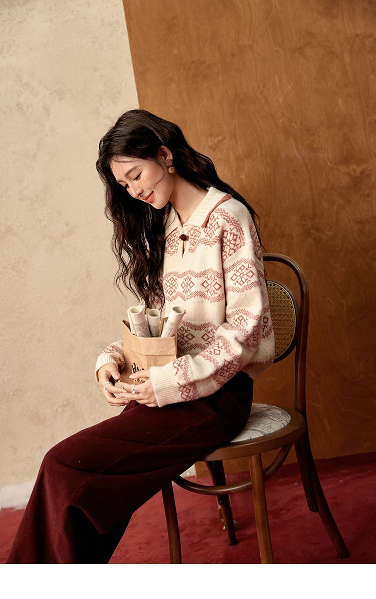 Mishow Christmas Fair Isle Turn Down Collar Pullover MXD59Z1042