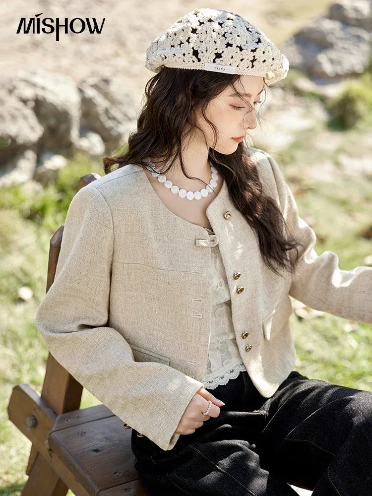 MISHOW Xiaoxiangfeng Long Sleeve Jacket Button Short Coat MXE11W0713