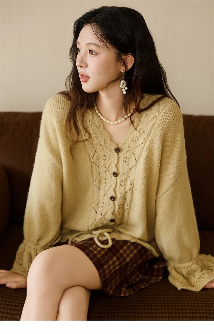 Mishow Handmade Crochet Mohair Flare Sleeve Cardigan MXE47Z2513