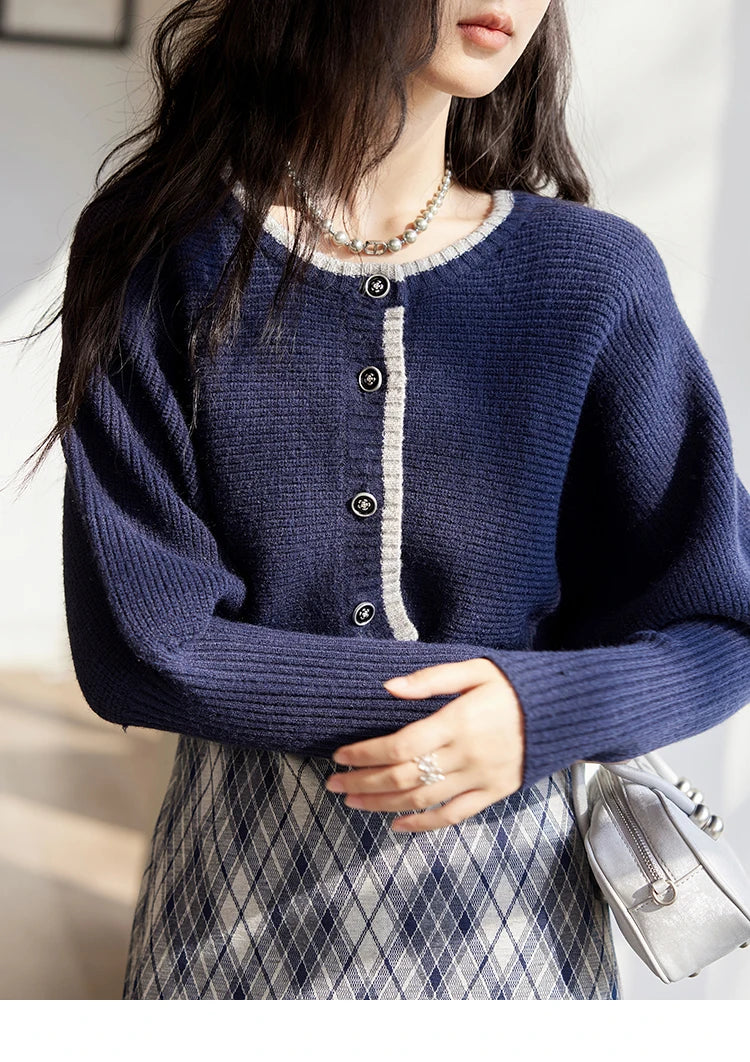 Mishow French Knitted Cardigan & Plaid Camisole Dress Set MXD43L2012
