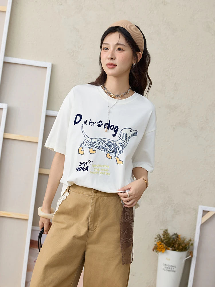 Mishow Flocked Puppy Print Loose Tee MXE33T0542