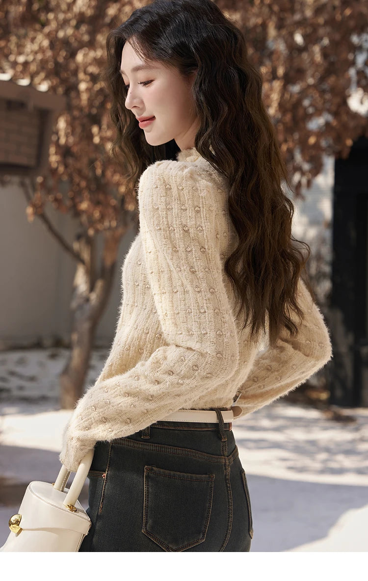 Mishow Lace Mock Neck Bottoming Shirt MXC58Z0481