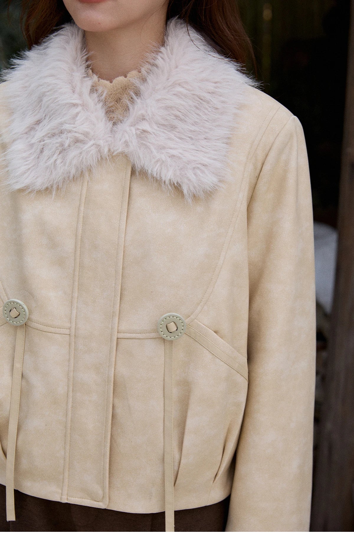 Mishow Apricot Suede Plush Collar Jacket MXE91W0987