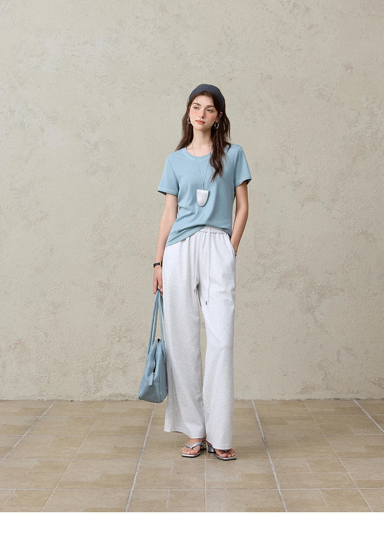 Mishow Solid Straight Shoulder Lace Trim Tee MXE31T0532