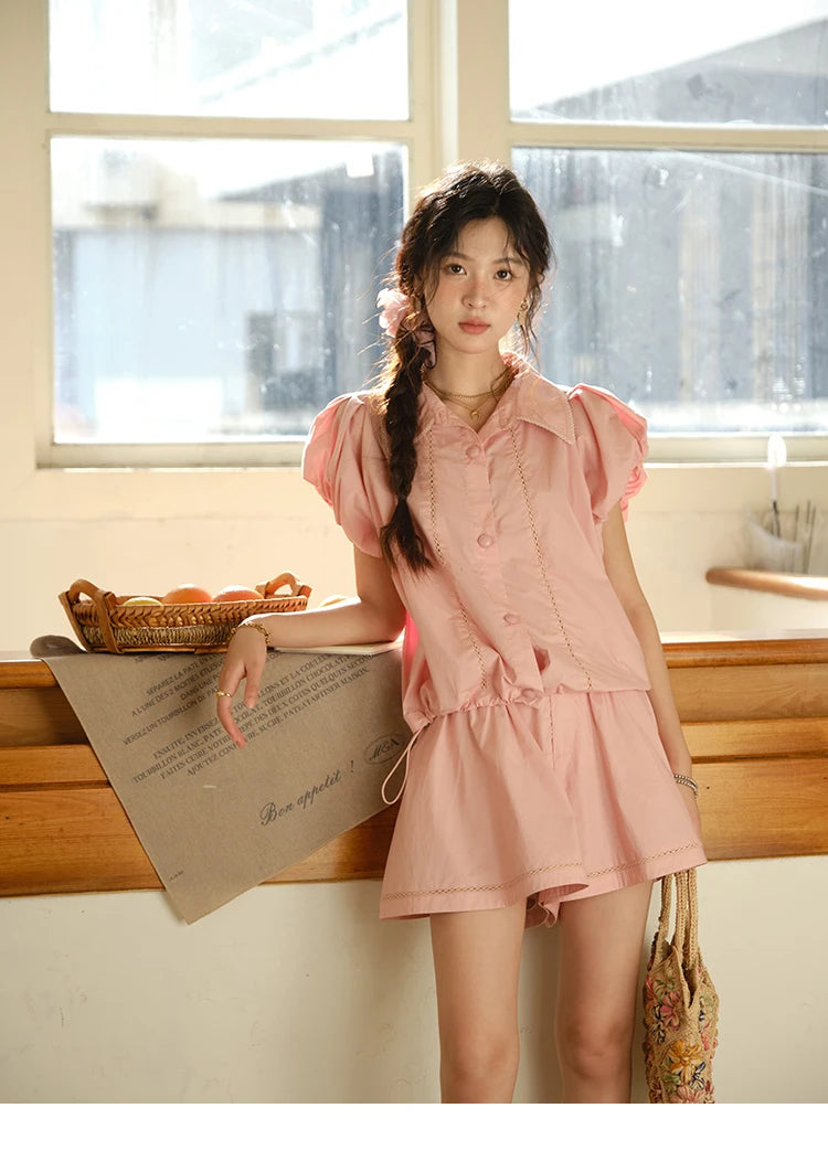 Mishow Loose Button Shirt & Casual Shorts Set MXE34T0591