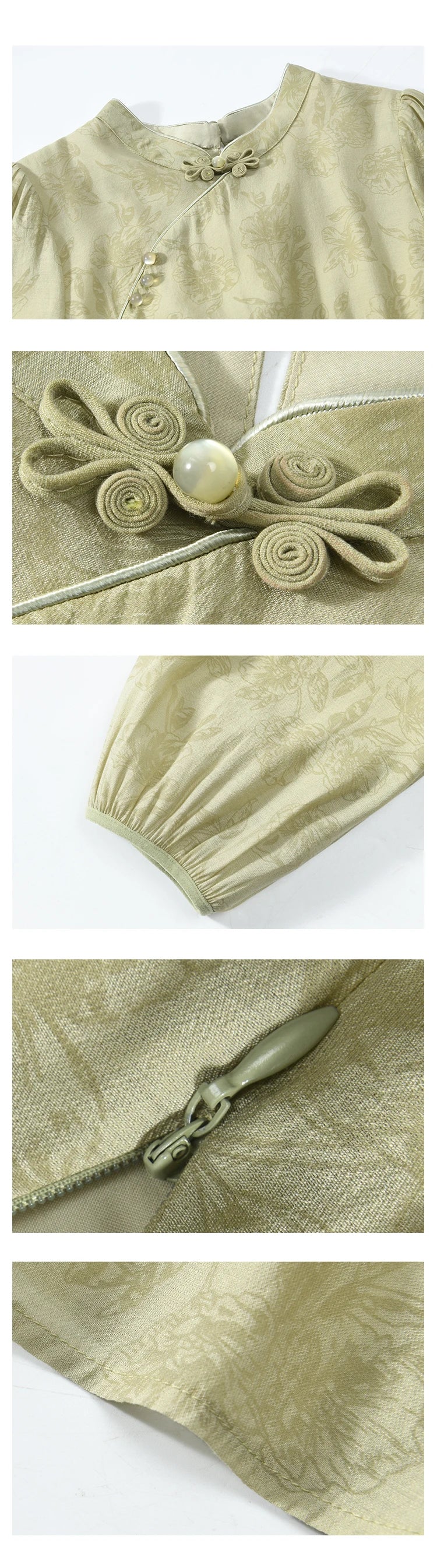 Mishow Chinese Cheongsam Green Puff Sleeve Dress MXD14L1767