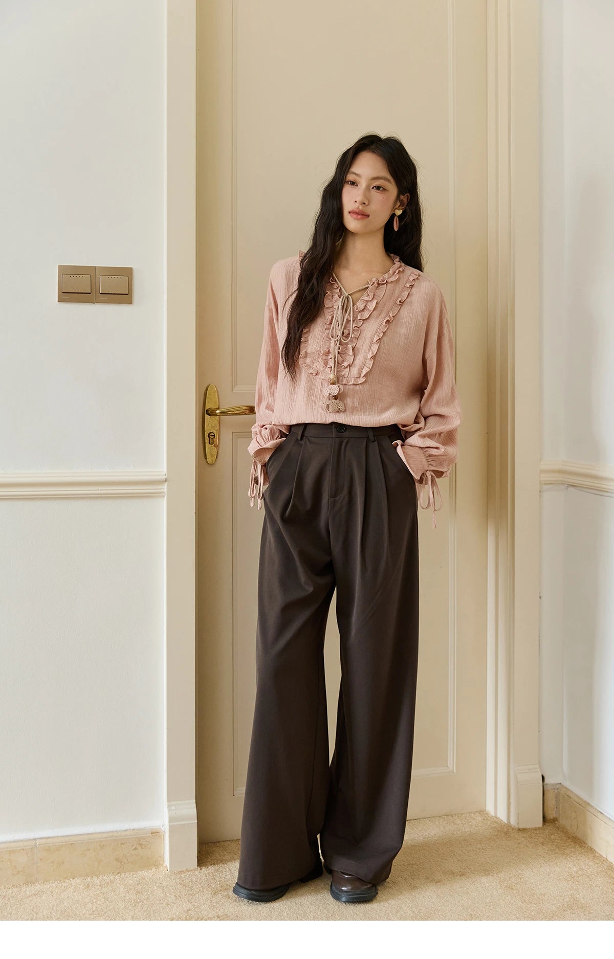 MISHOW Solid Wide-Leg Pants High-Waisted Loose Pockets MXE46K1090