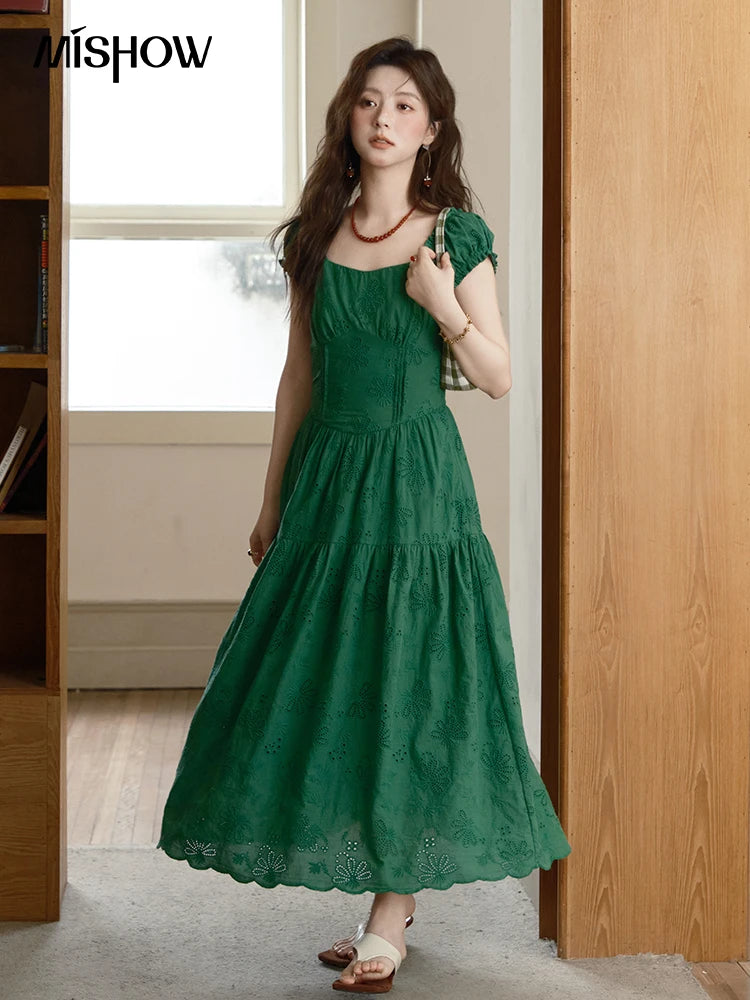 MISHOW French Square Neck Puff Sleeve Dress MXE39L2325