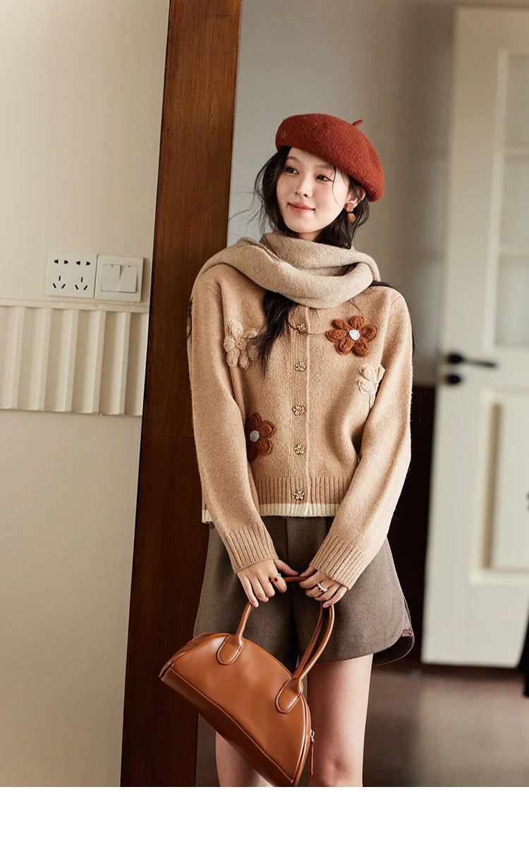 Mishow Flower Pattern Color Clash Metal Button Cardigan MXD56Z0919