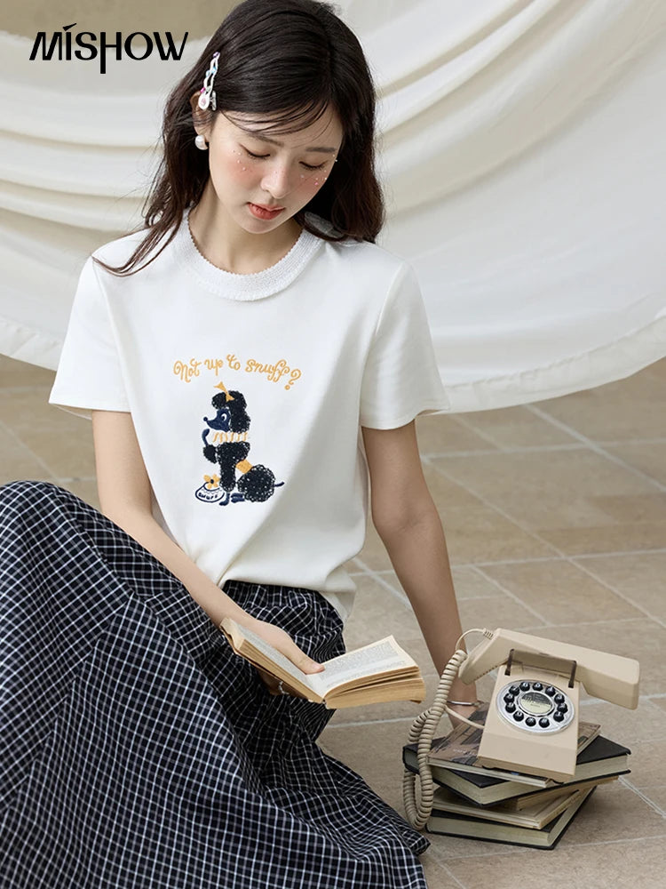 Mishow Dog Embroidered Cartoon Tee MXE33T0540