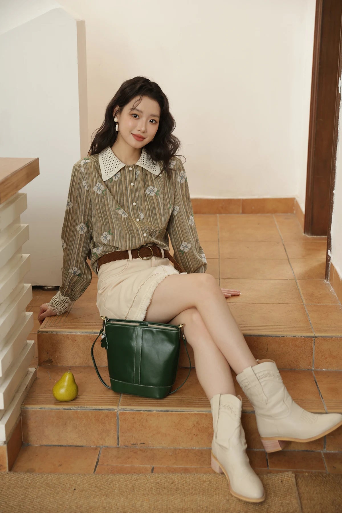 MISHOW Embroidered Shirt Hollowed Out Woven Lapel Lace Cuffs MXE44C2393