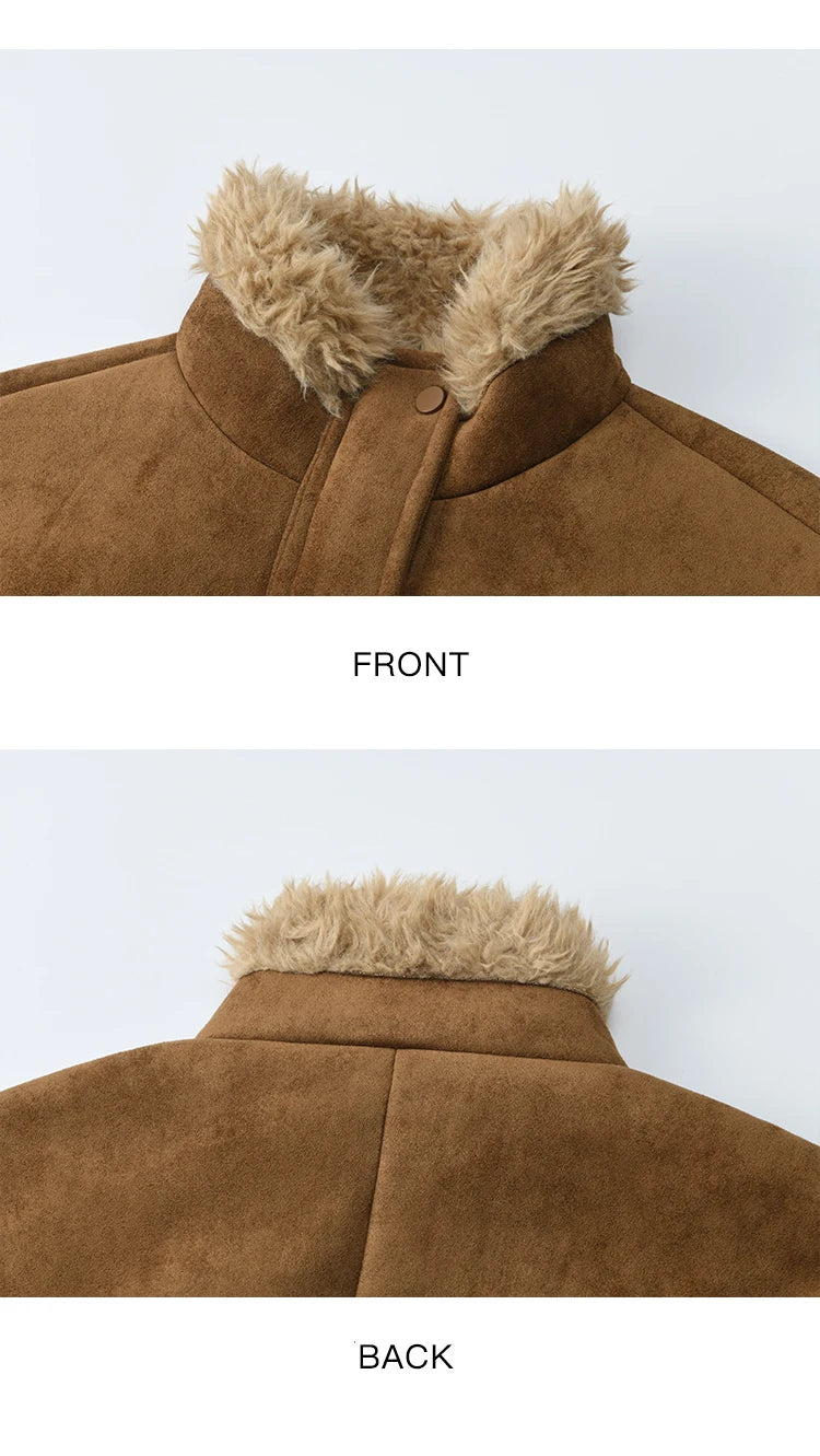 MISHOW Khaki Suede Jacket Stand Collar Zippered Pockets MXE88W0886
