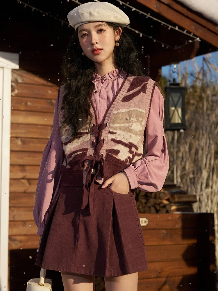 MISHOW Button Up Lantern Sleeve Shirt Ruffle Neck MXC56X1320