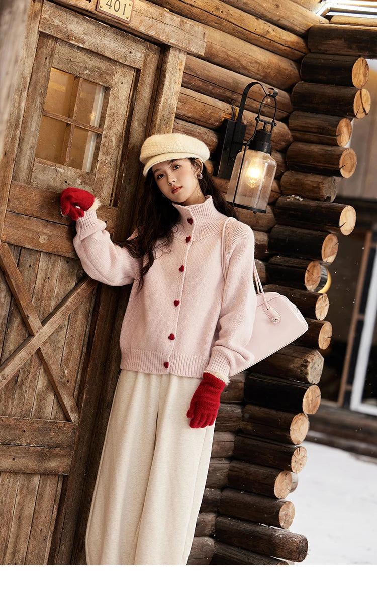Mishow Love Heart Button Color Clash Cardigan MXD58Z1127