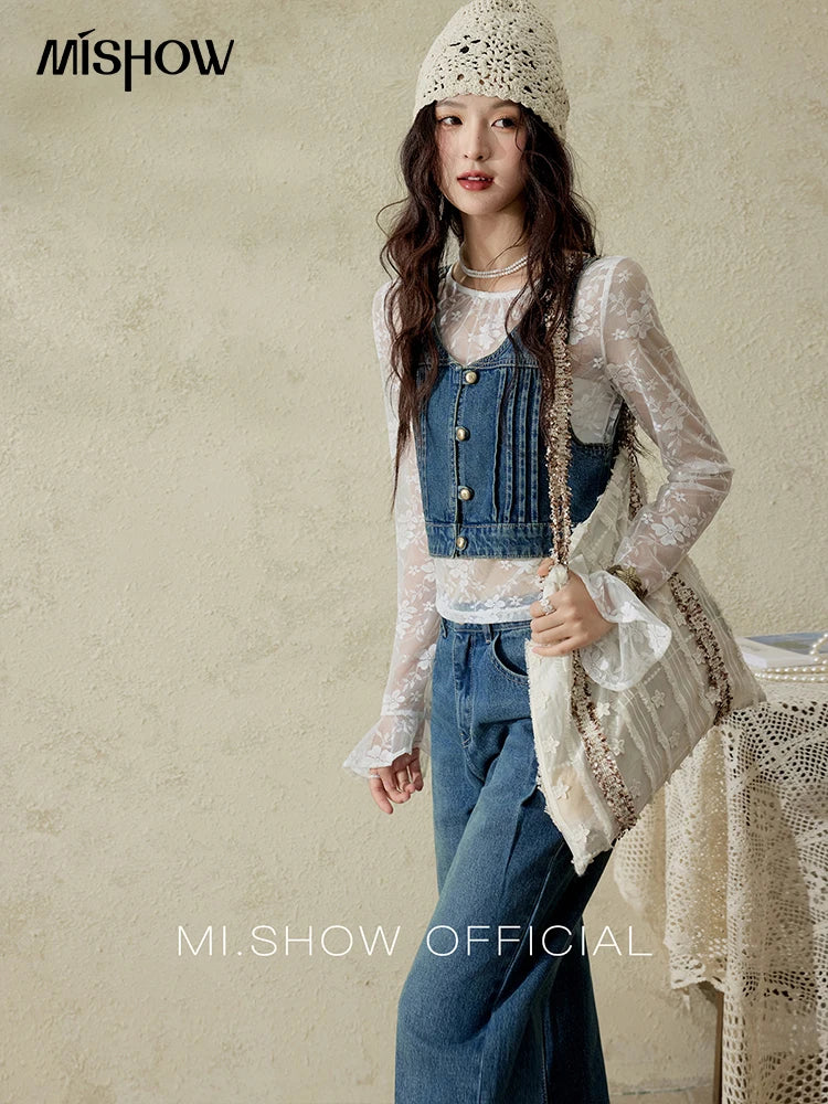 Mishow Retro Deep Blue Denim Vest Coat MXE16W0750