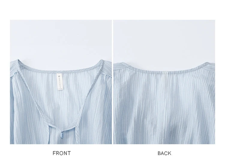 MISHOW V-Neck Blouse Splicing Button Lace Up Short Sleeve MXE34X1821
