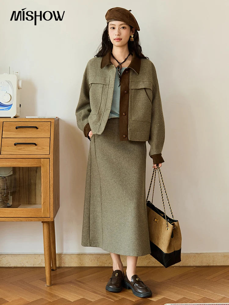 MISHOW Wool A-Line Skirt Rear Hem Slit Versatile Waist MXE46B2426