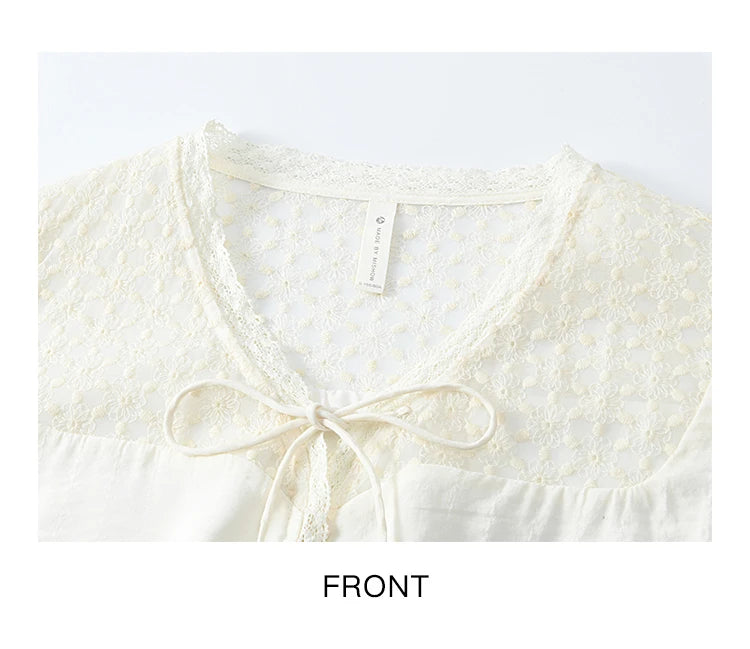 MISHOW Lace Patchwork Shirt V-Neck Fungus Edge Petal Sleeve MXE13X1713