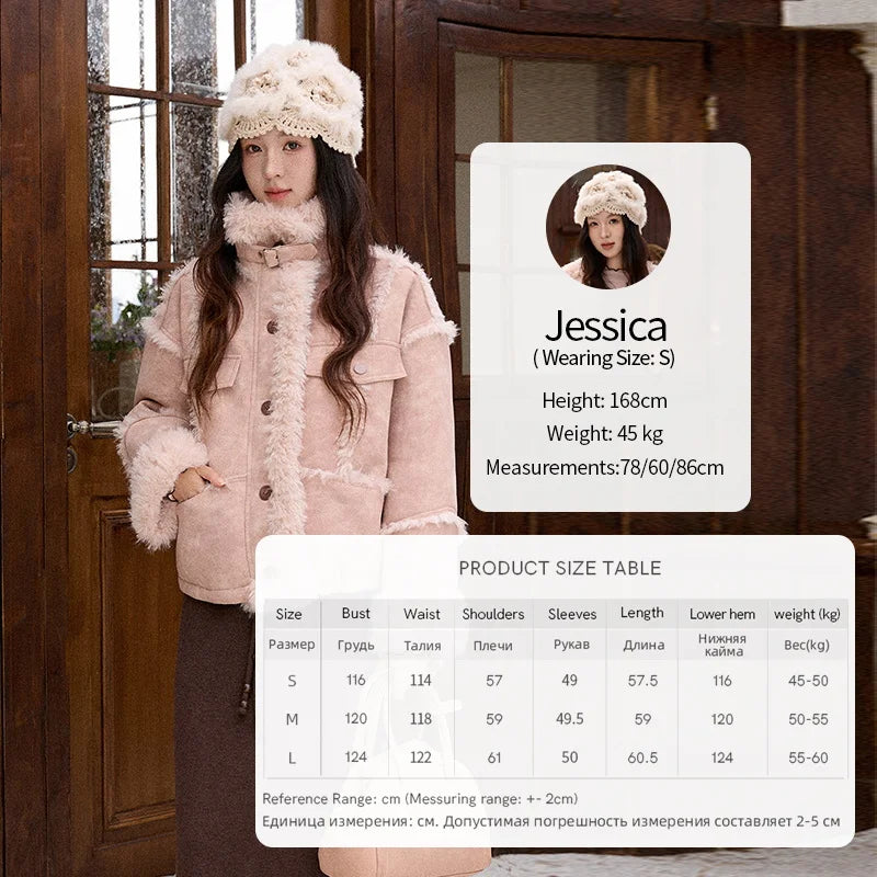 MISHOW Pink Plush Patchwork Coat Stand Collar Windproof MXE51W0911