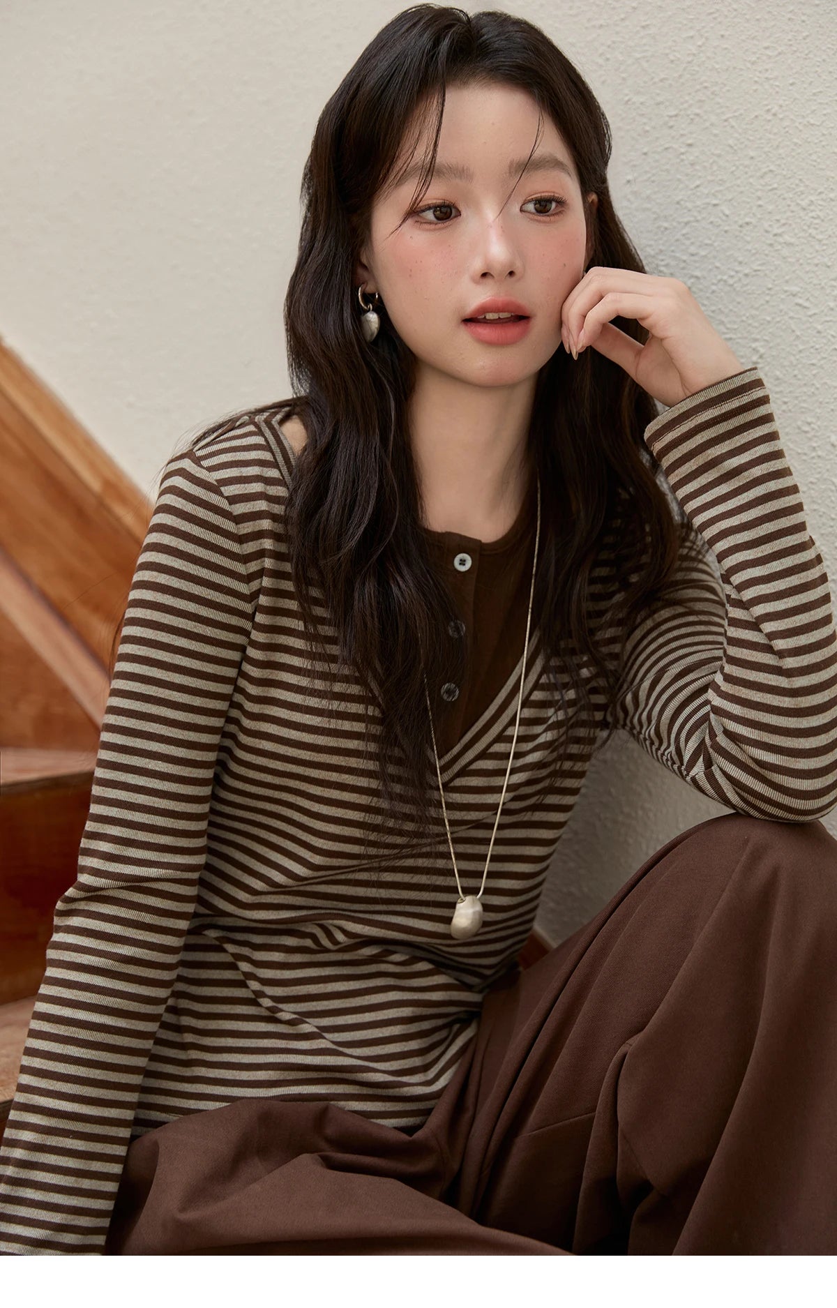Mishow Retro Fake Two-Piece Striped Top MXE51Z2555