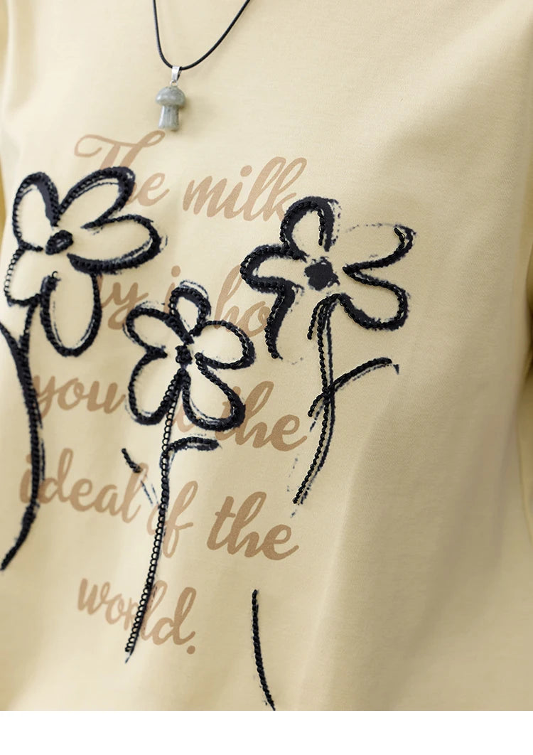 Mishow Embroidered Flower Round Neck Tee MXE33T0498