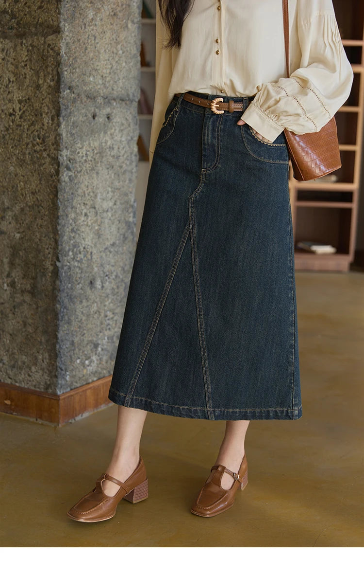 MISHOW High Waist Slim Denim Skirt Pocket Rear Hem Split MXE41B2379