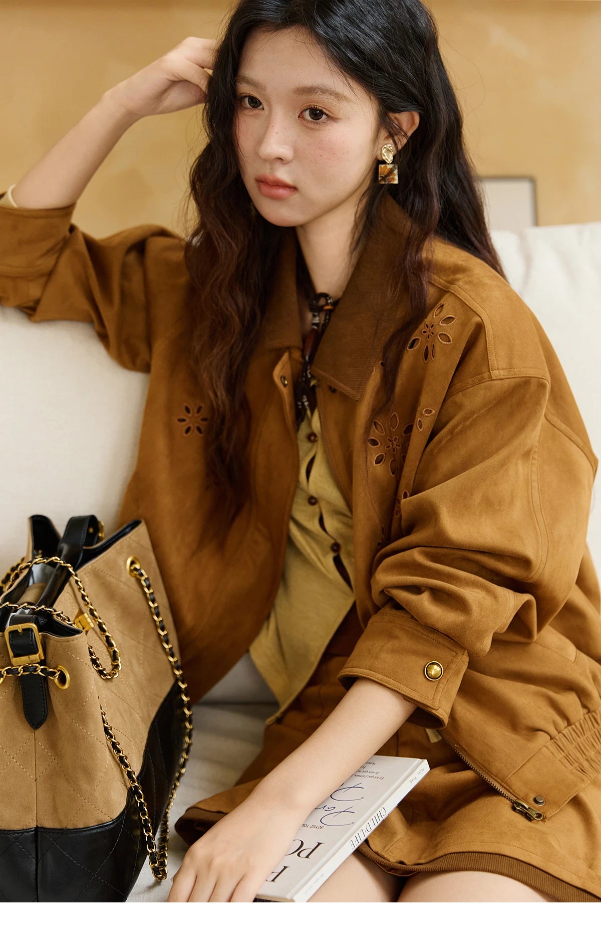 Mishow Retro Corduroy Cutout Jacket & Mini Skirt Set MXE47T0745