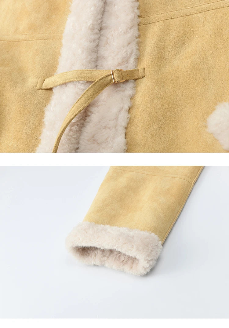 MISHOW Yellow Suede Fur Collar Short Coat Single-Breasted MXE89W0897