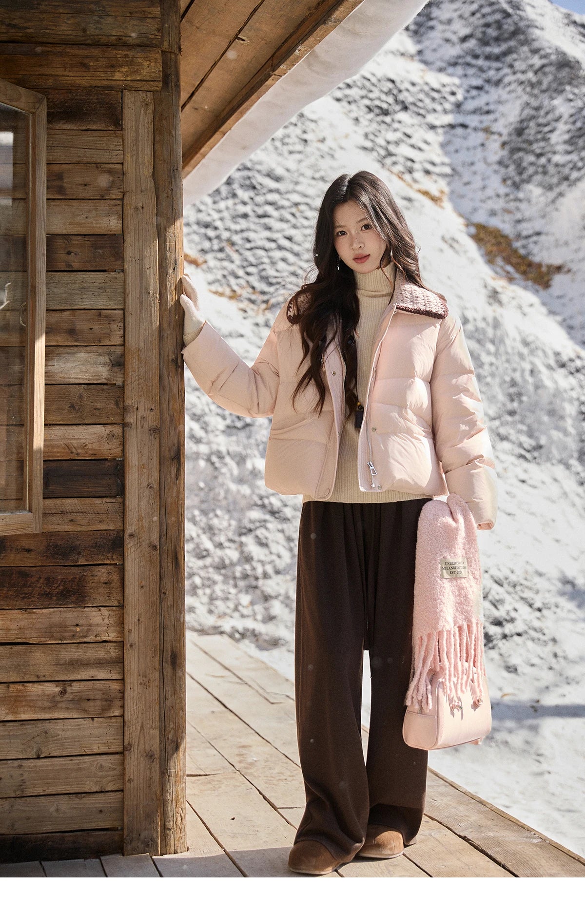 Mishow Knitted Lapel Collar Short Down Jacket MXE94Y0094
