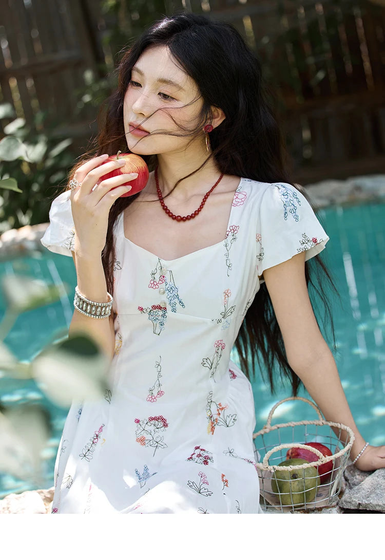 Mishow French Embroidery Square Neck Puff Sleeve Dress MXE39L2389