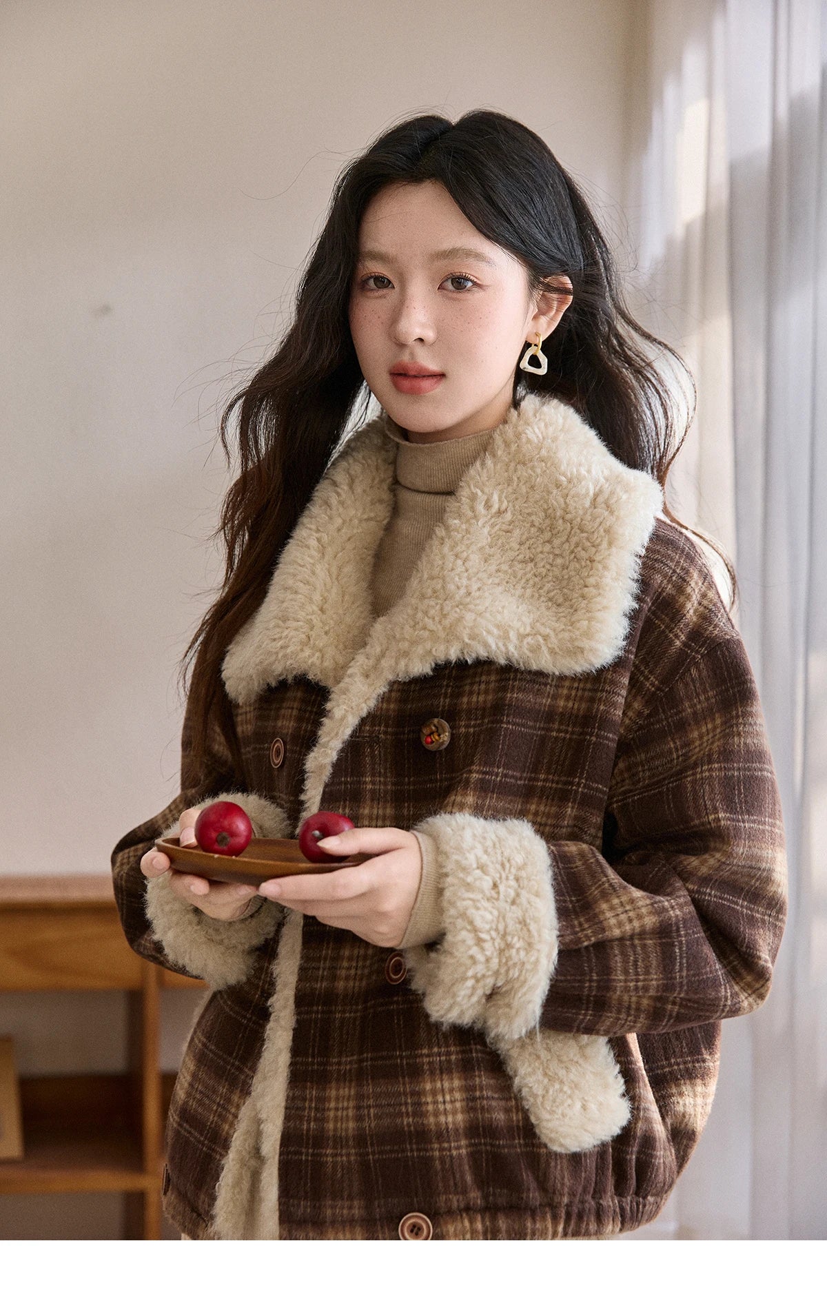 Mishow Retro Plaid Large Lapel Padded Jacket MXE87W1004