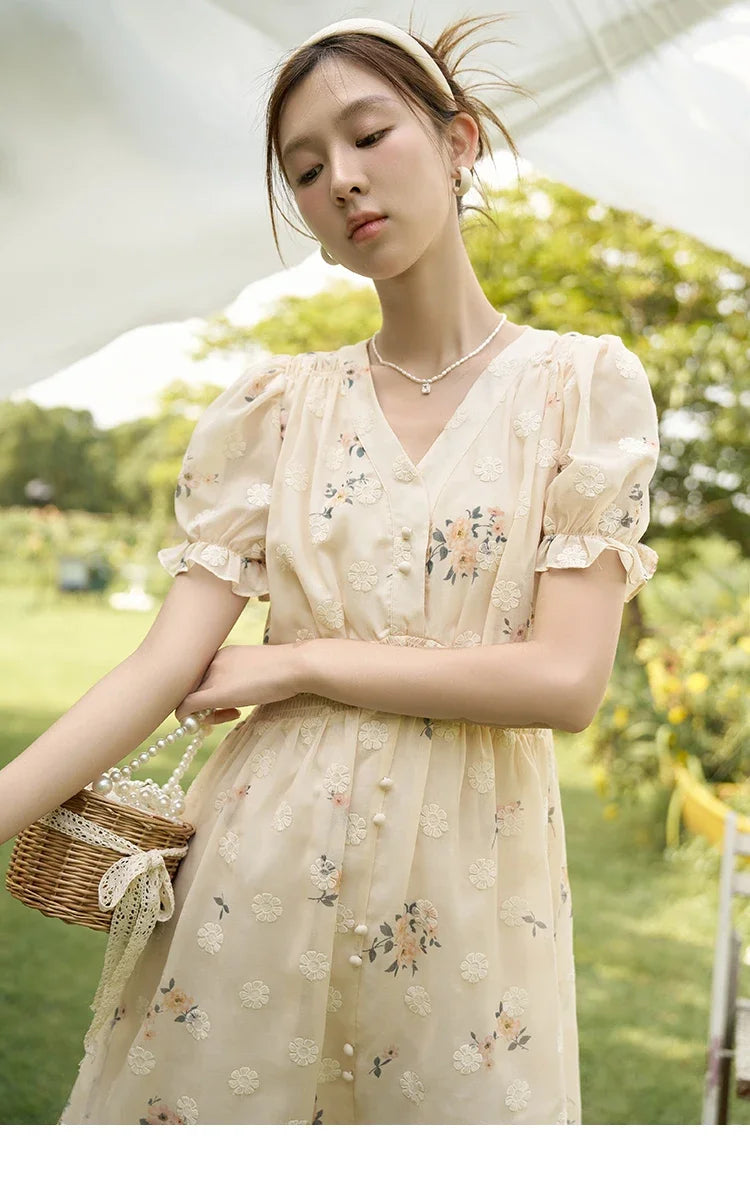 Mishow French Floral Embroidered Petal Sleeve Dress MXC38L1424