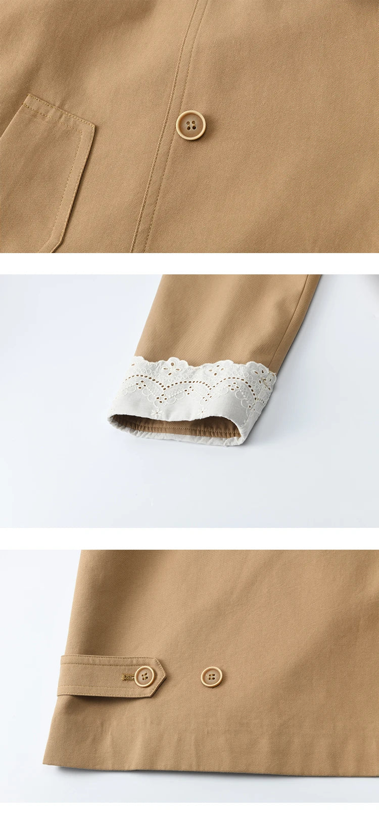 Mishow Khaki Ruffled Cuff Lace Short Trench MXE45W0831
