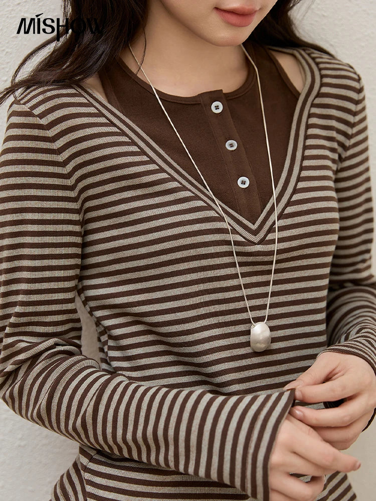 Mishow Retro Fake Two-Piece Striped Top MXE51Z2555