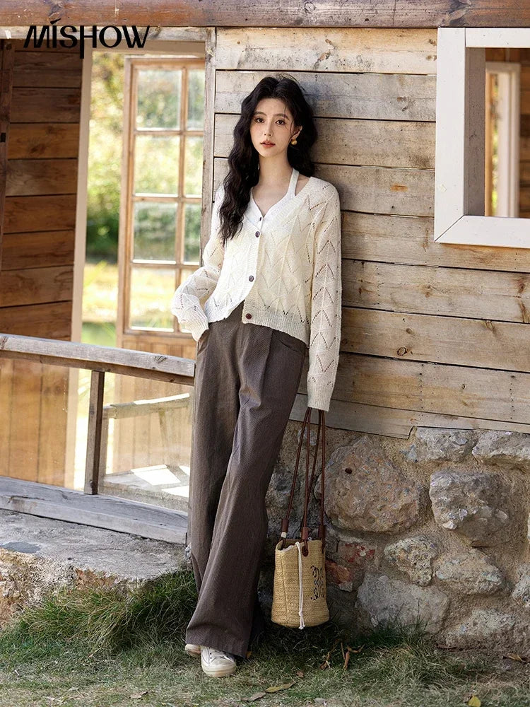 Mishow French Diamond Plaid V-Neck Hollow Cardigan MXE11Z1198