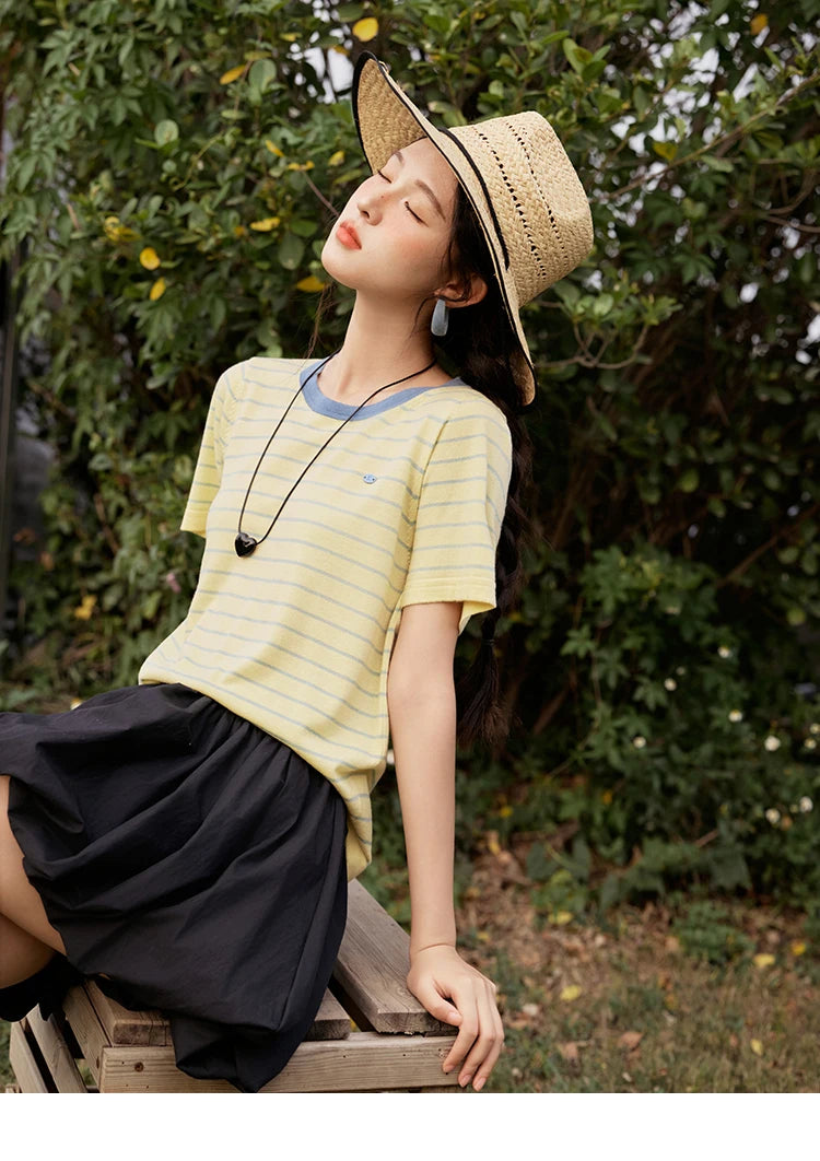 Mishow Striped Contrast Round Neck Tee MXE35Z1270
