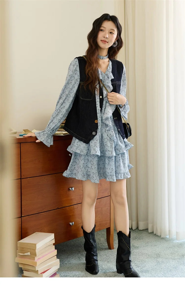 Mishow Denim V-Neck Vest with Pockets MXE45W0868