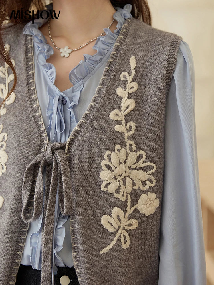Mishow Embroidered V-Neck Tie Vest MXE45Z1397