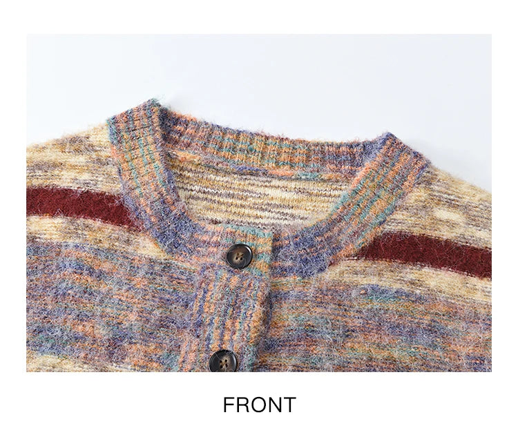 Mishow Striped Contrast Color O-Neck Cardigan MXD59Z1061